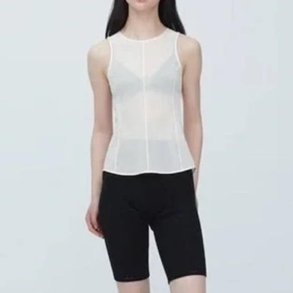 Uniqlo x Mame Kurogouchi Women Sheer Tank Top Sleeveless Off White